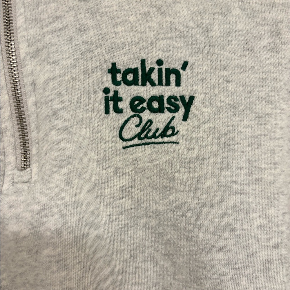 Gray Sweatshirt with Green Embroidery